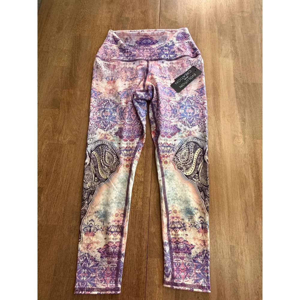 Evolution and Creation Womens Purple Elephant Mandala High Waist Leggings Size M
